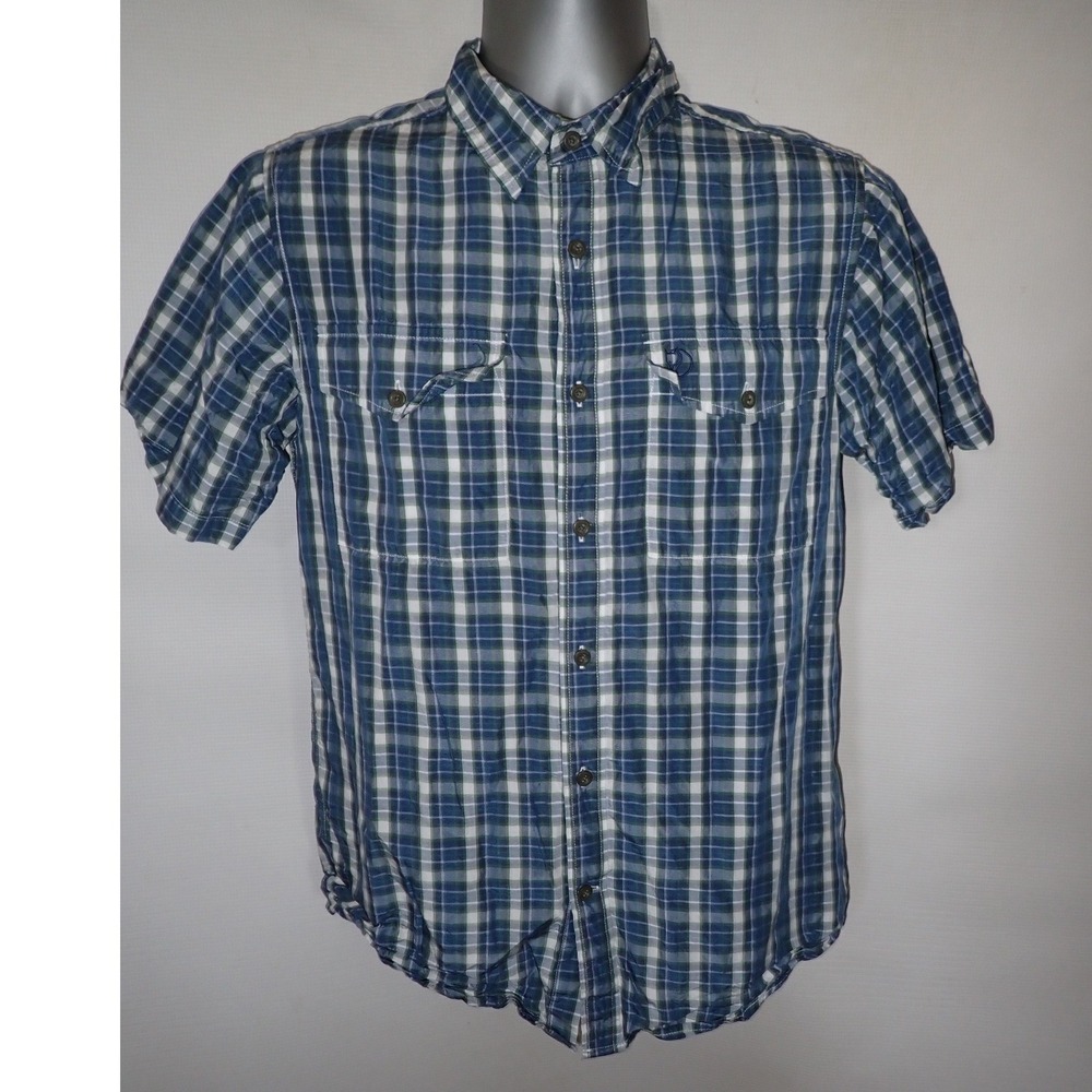 Fjallraven Mens Plaid Short Sleeve Button Down Shirt Regular Fit Blue Size S